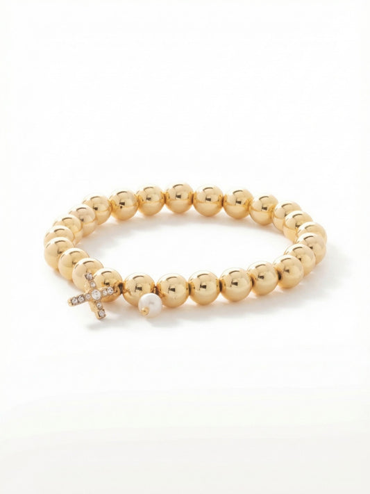 Sorrelli Crystal Cross & Pearl Zola Stretch Bracelet