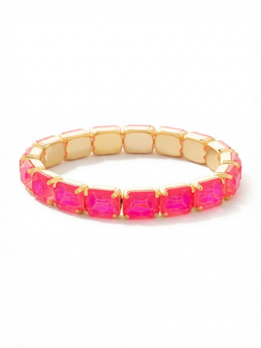 Sorrelli Electric Pink 7 Inch Easton Emerald Cut Stretch Bracelet
