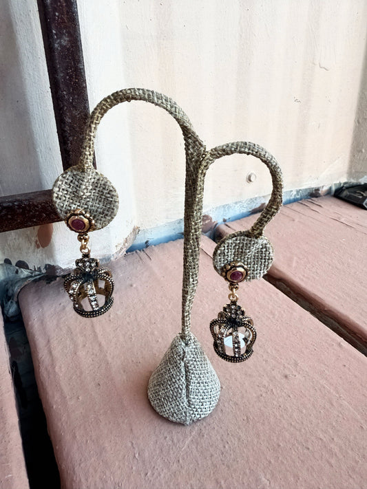 Crown Earrings-- Ruby stones