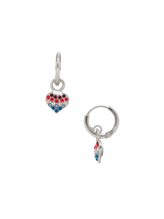 Sorrelli Stars and Stripes Mini Pave Heart Huggie Hoop Earrings