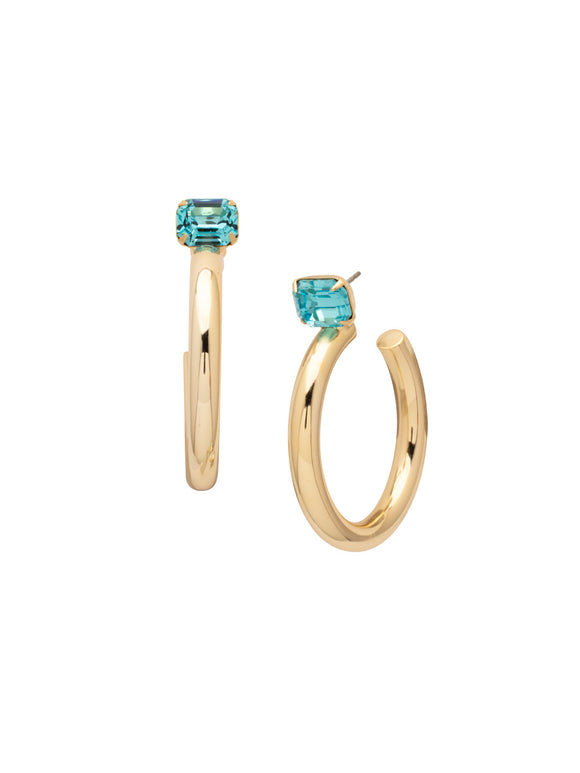 Sorrelli Aquamarine Keeley Emerald Cut Hoop Earrings