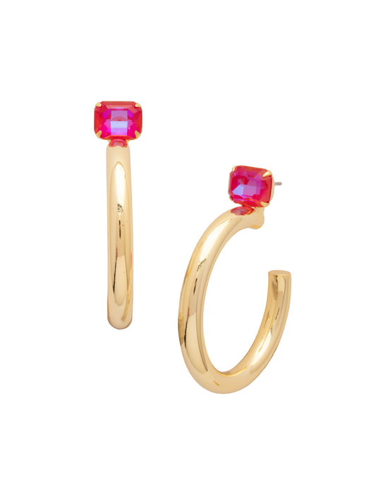 Sorrelli Royal Red Delite Keeley Emerald Cut Hoop Earrings