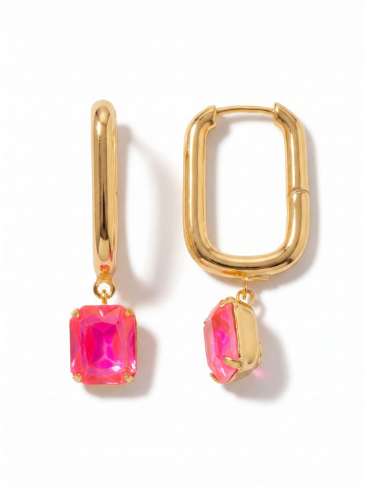 Sorrelli Electric Pink Octavia Rectangle Hoop Earrings