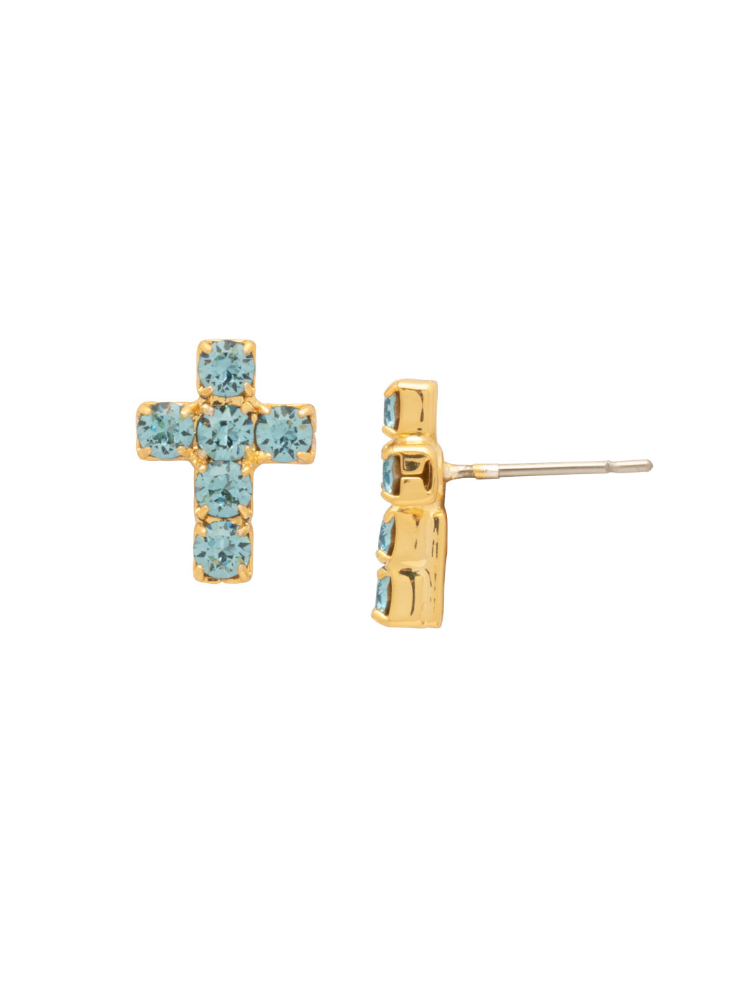 Sorrelli Aquamarine Carly Cross Stud Earrings
