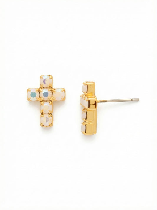 Sorrelli White and AB Carly Cross Stud Earrings