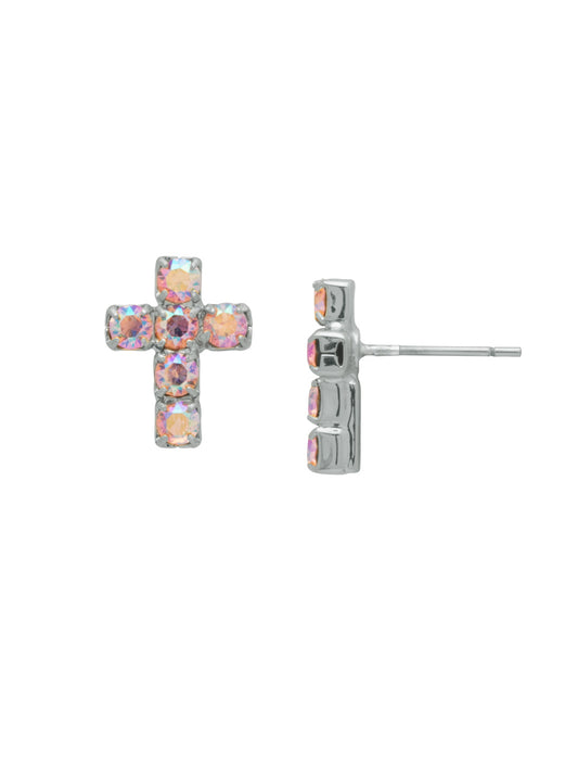 Sorrelli Light Rose AB Carly Cross Stud Earrings