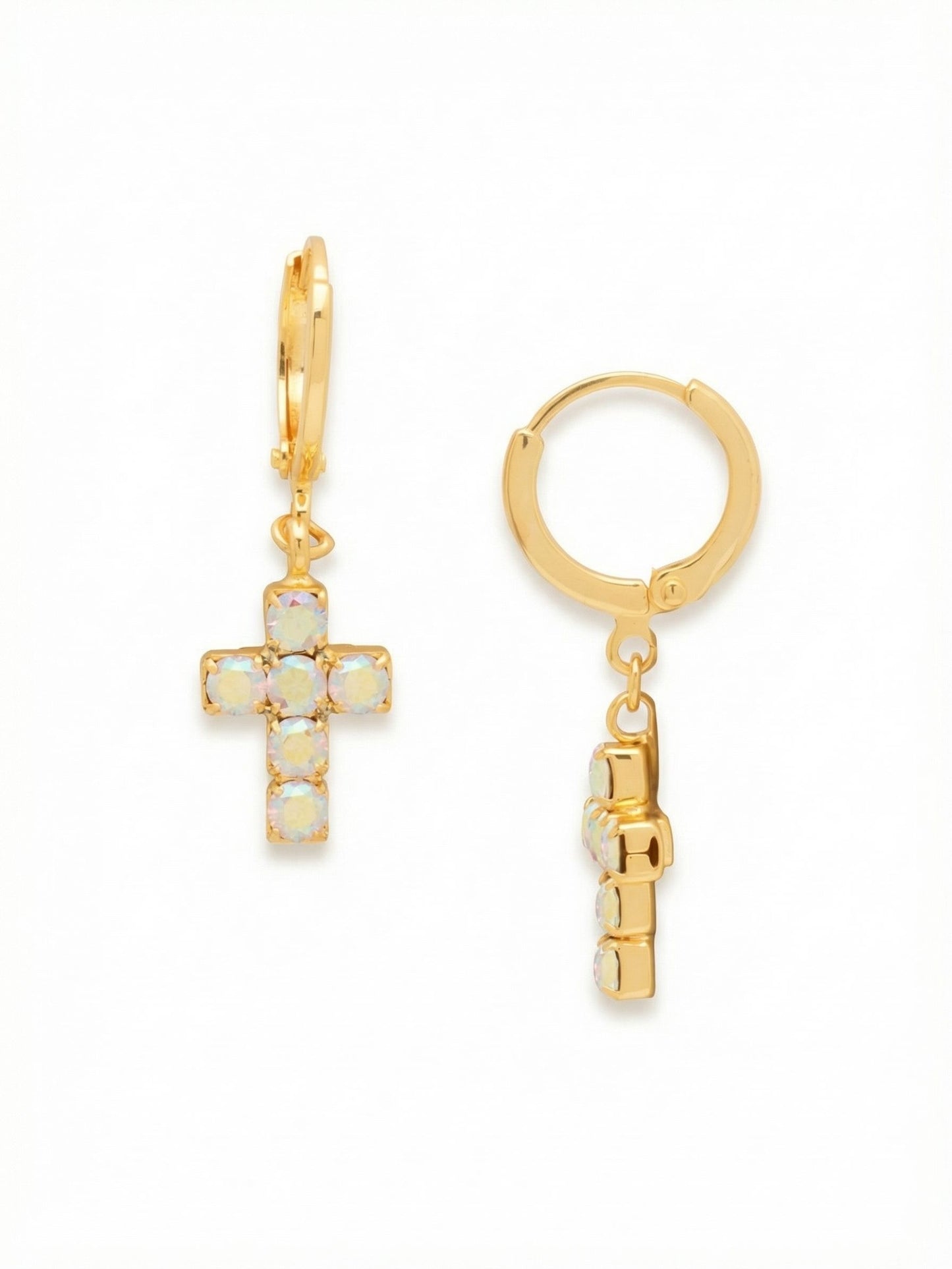 Sorrelli Crystal Aurora Borealis Carly Cross Huggie Hoop Earrings