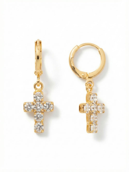 Sorrelli Crystal Carly Cross Huggie Hoop Earrings