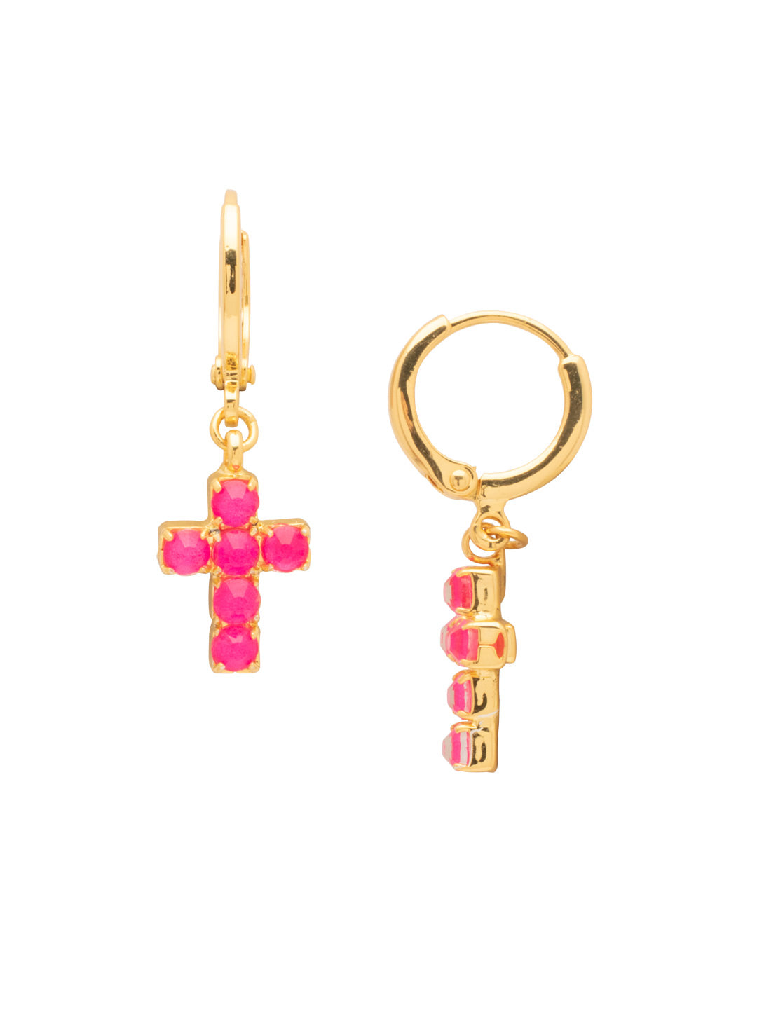 Sorrelli Electric Pink Carly Cross Huggie Hoop Earrings