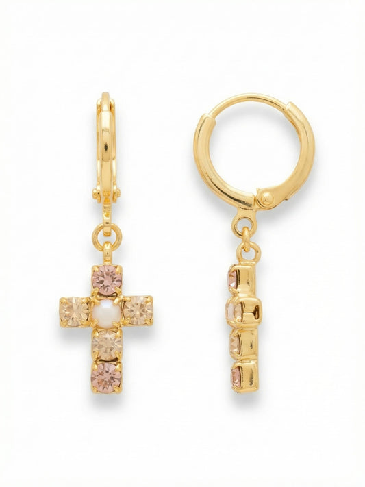 Sorrelli Golden Goddess Carly Cross Huggie Hoop Earrings