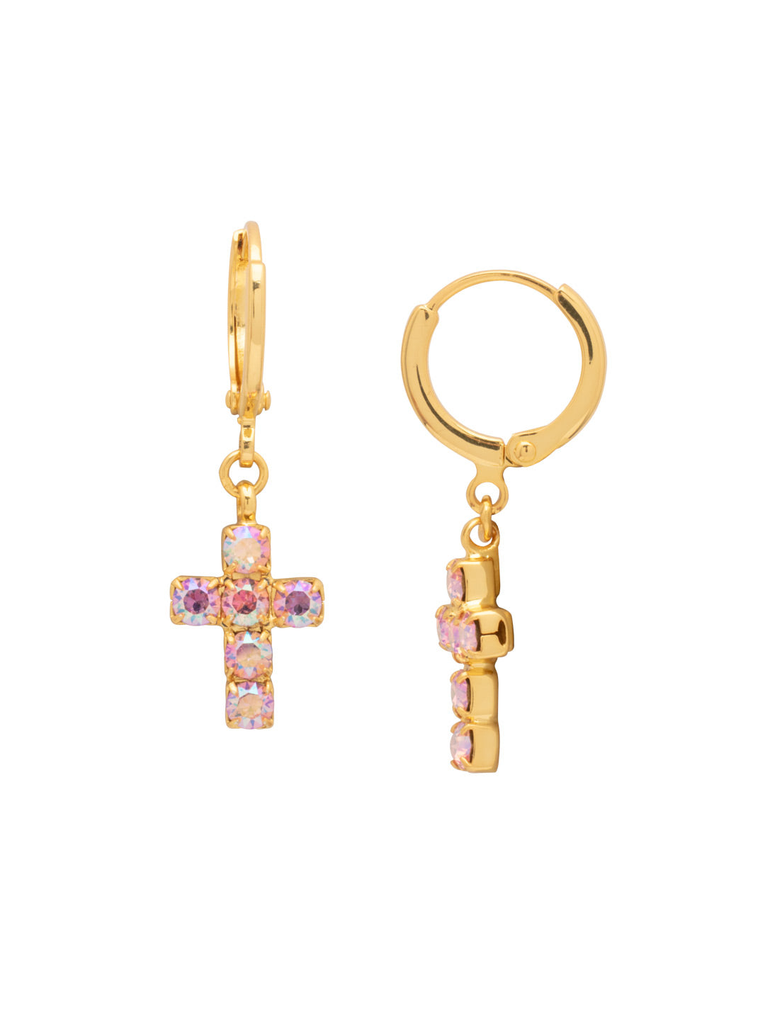 Sorrelli Light Rose AB Carly Cross Huggie Hoop Earrings