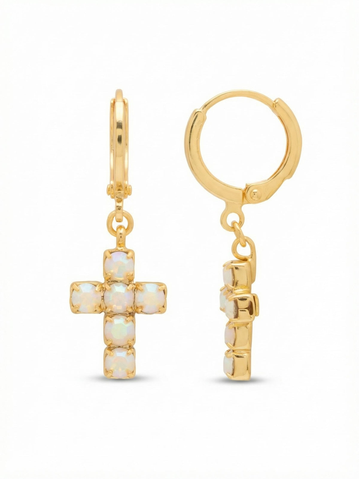 Sorrelli White and AB Carly Cross Huggie Hoop Earrings