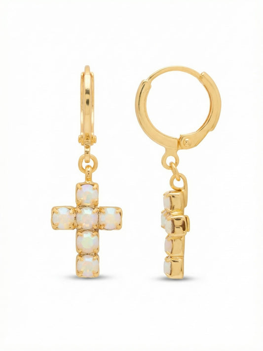 Sorrelli White and AB Carly Cross Huggie Hoop Earrings