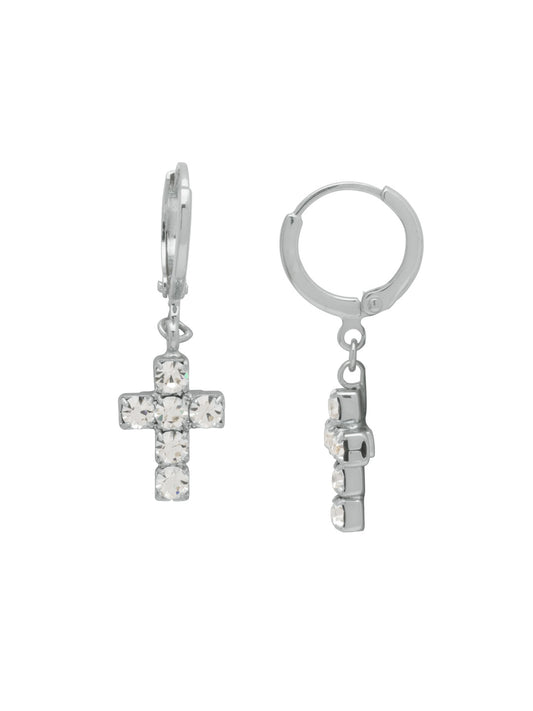 Sorrelli Crystal Carly Cross Huggie Hoop Earrings