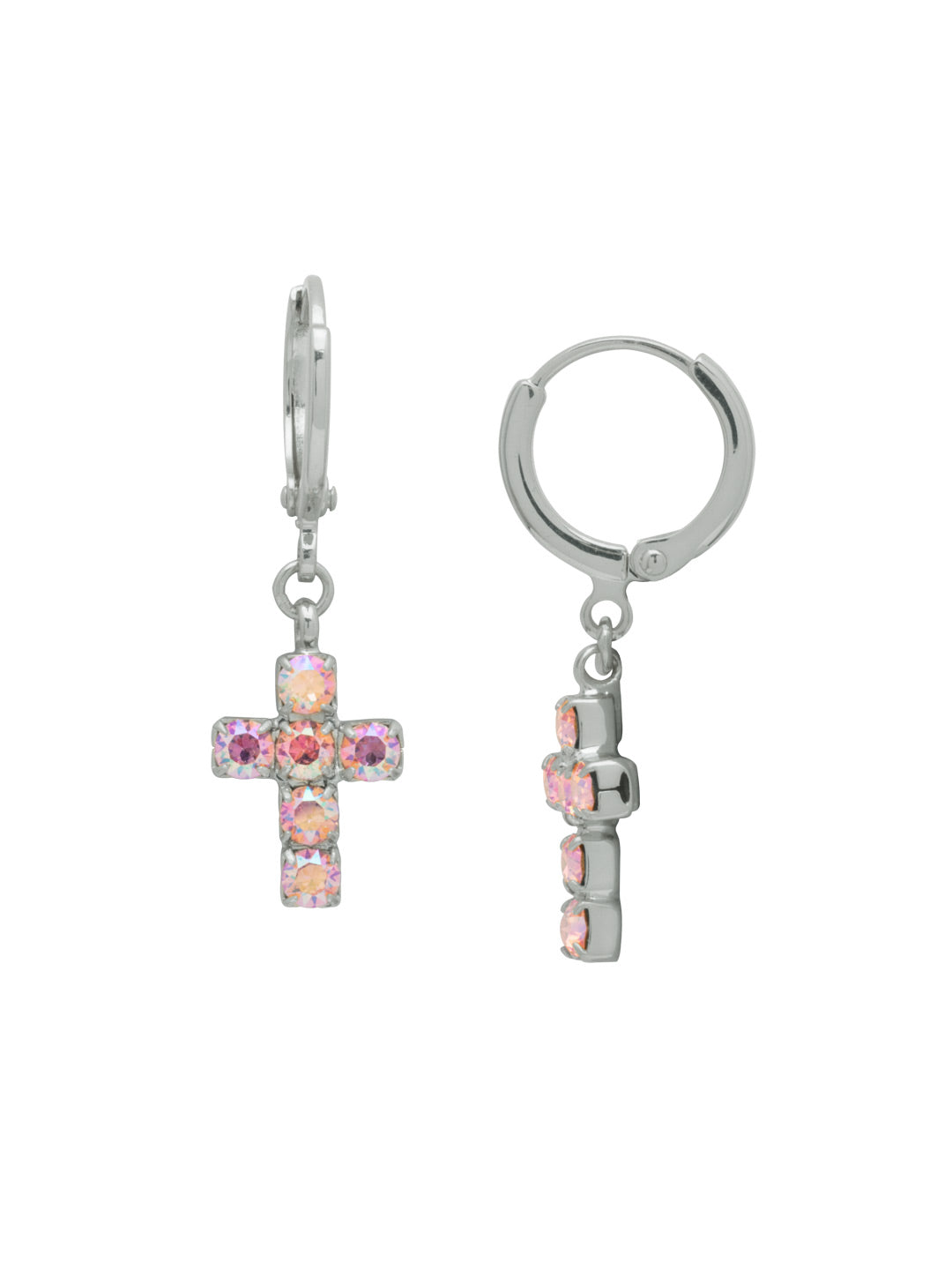 Sorrelli Light Rose AB Carly Cross Huggie Hoop Earrings