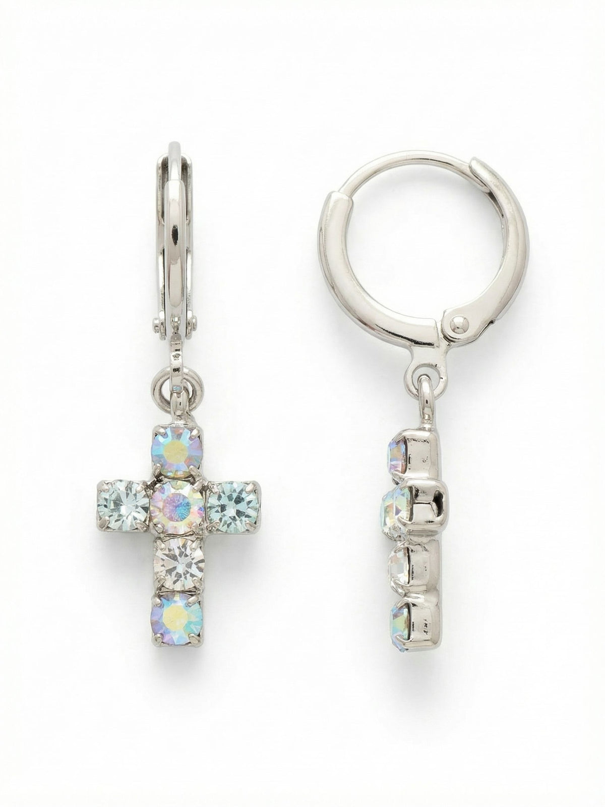 Sorrelli Rainbow Quartz Carly Cross Huggie Hoop Earrings