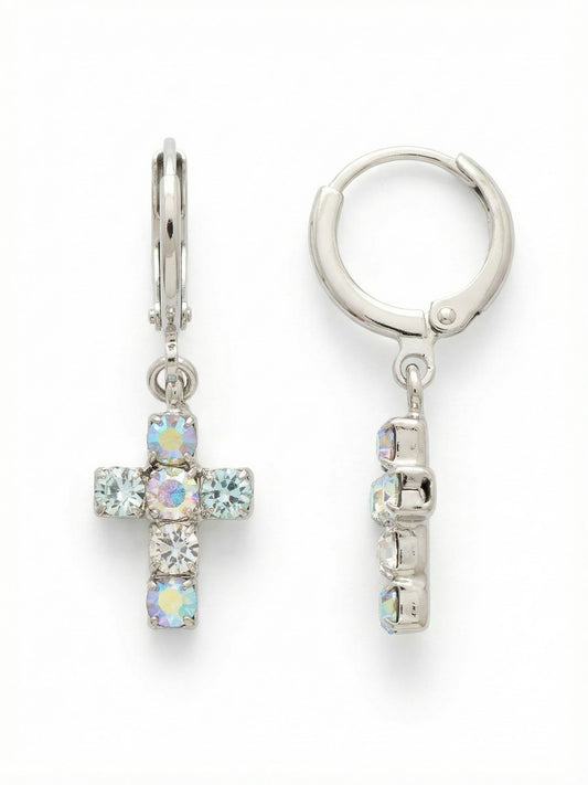 Sorrelli Rainbow Quartz Carly Cross Huggie Hoop Earrings
