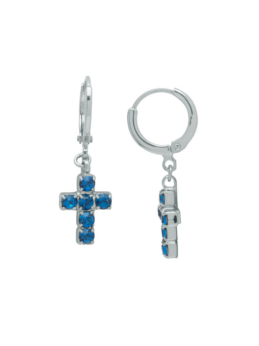 Sorrelli Sapphire Carly Cross Huggie Hoop Earrings