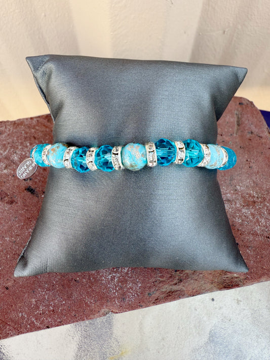 Murano Bead Stretch Bracelet- Blue