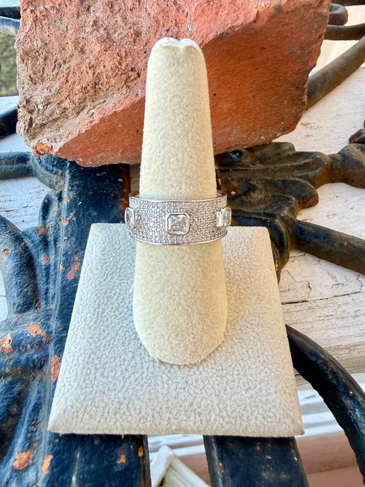 Sterling Silver Thick Band with Clear Stones