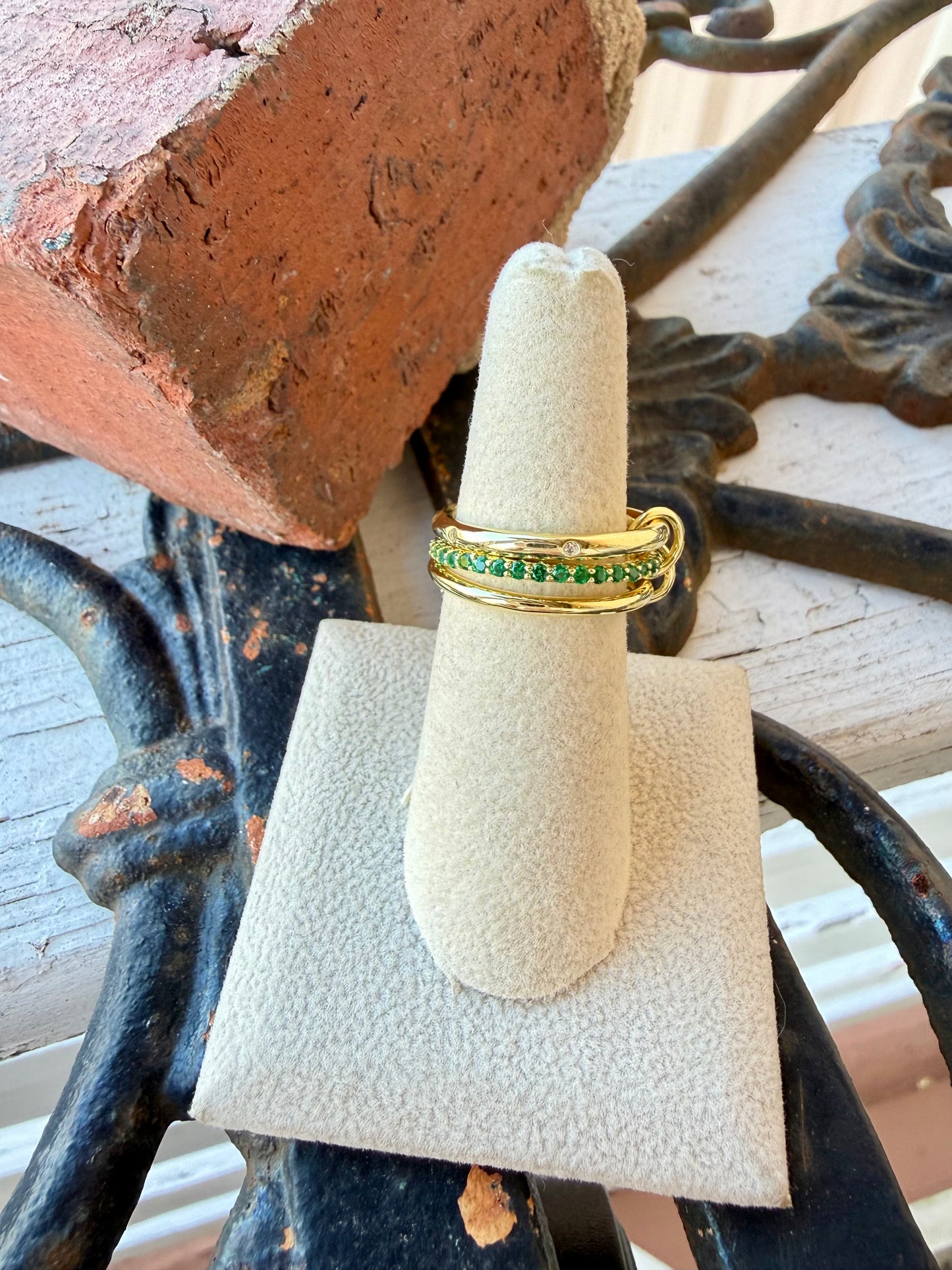 Sterling Gold Stacking Rings with Green Stones
