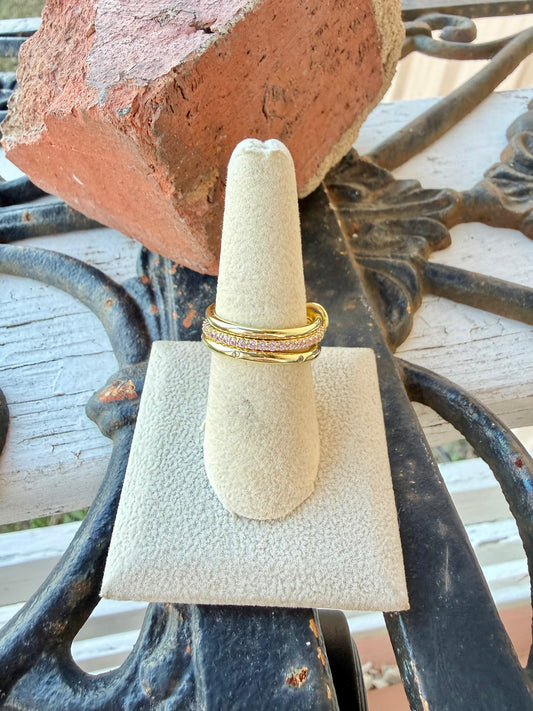 Sterling Gold Stacking Rings with Light Pink Stones