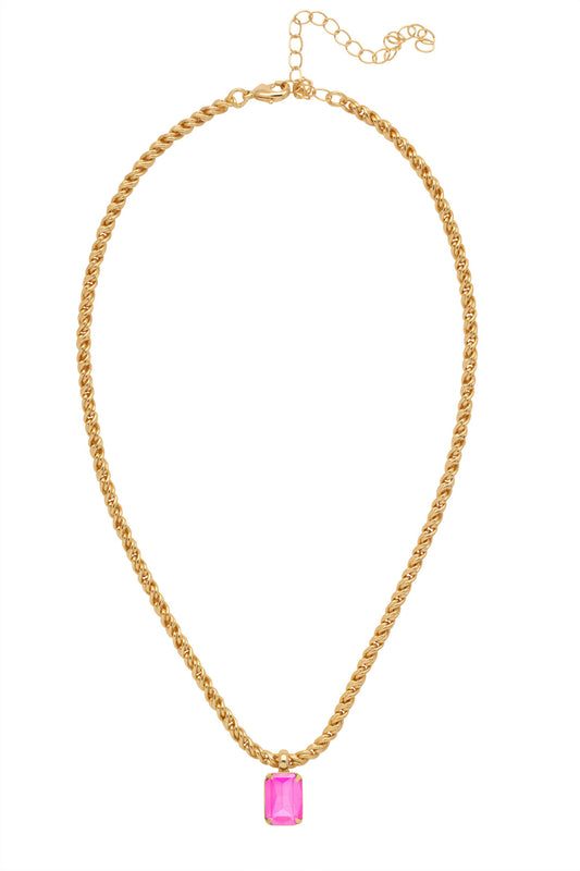 Sorrelli Electric Pink Emerald Rope Chain Pendant Necklace
