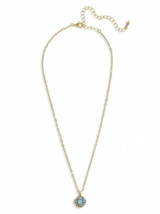 Sorrelli Aqua Aurora Borealis Haute Halo Pendant Necklace