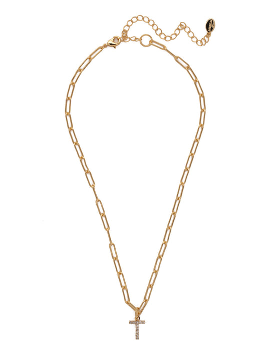 Sorrelli Crystal T Initial Paperclip Pendant Necklace