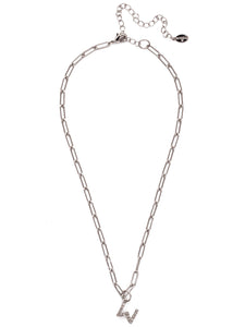 Sorrelli Crystal W Initial Paperclip Pendant Necklace