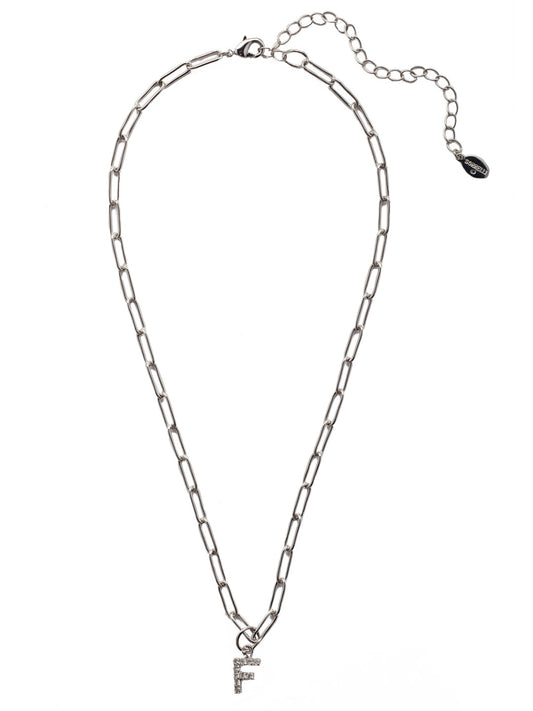 Sorrelli Crystal F Initial Paperclip Pendant Necklace