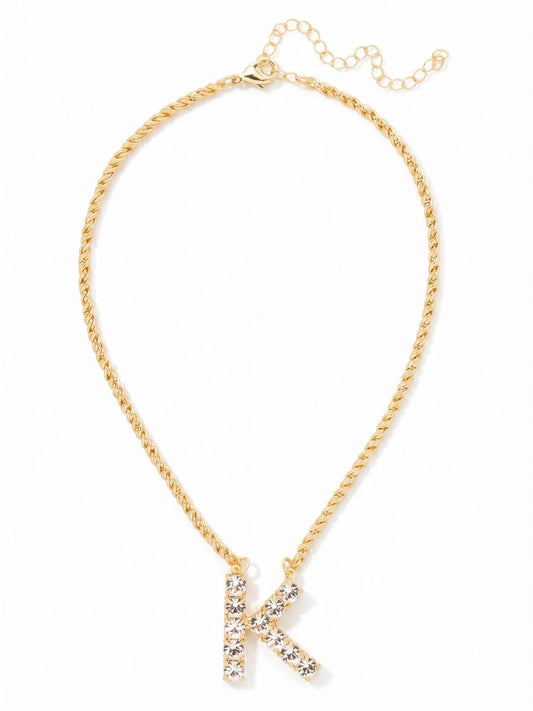 Sorrelli Crystal K Initial Rope Pendant Necklace