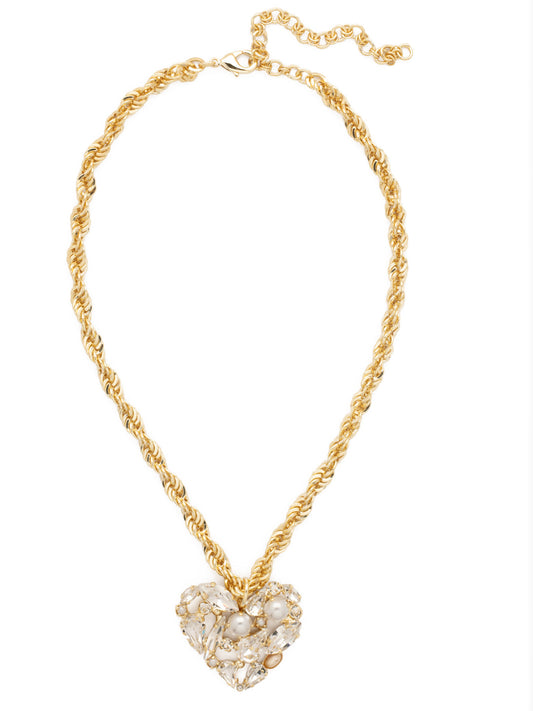 Sorrelli Modern Pearl Chunky Crystal Heart Pendant Necklace