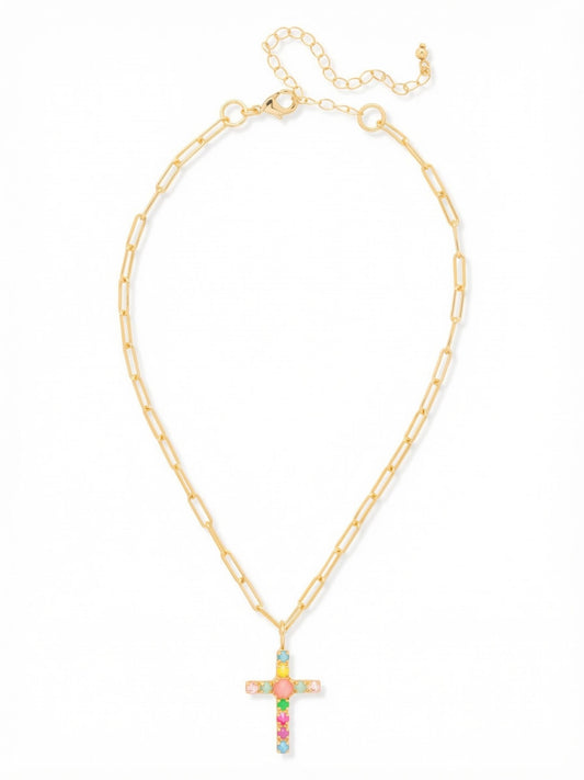 Sorrelli Candy Carnival Cross Paperclip Pendant Necklace