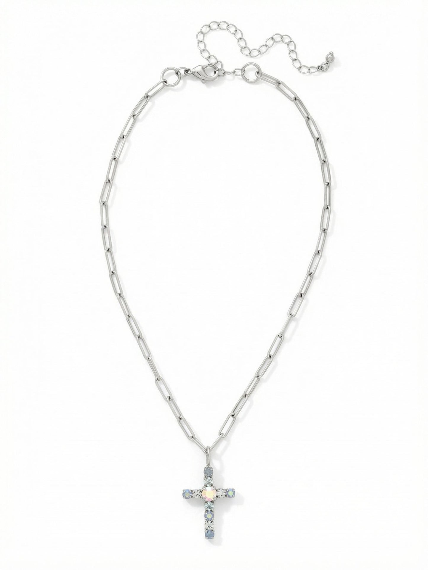 Sorrelli Rainbow Quartz Cross Paperclip Pendant Necklace