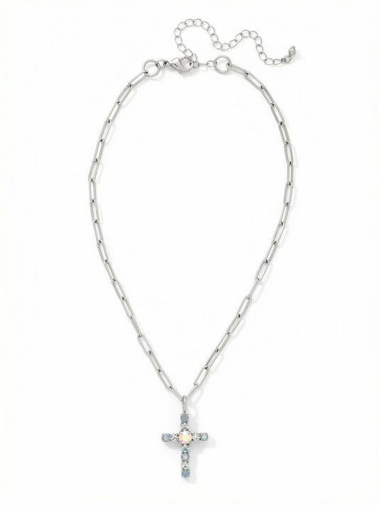 Sorrelli Rainbow Quartz Cross Paperclip Pendant Necklace