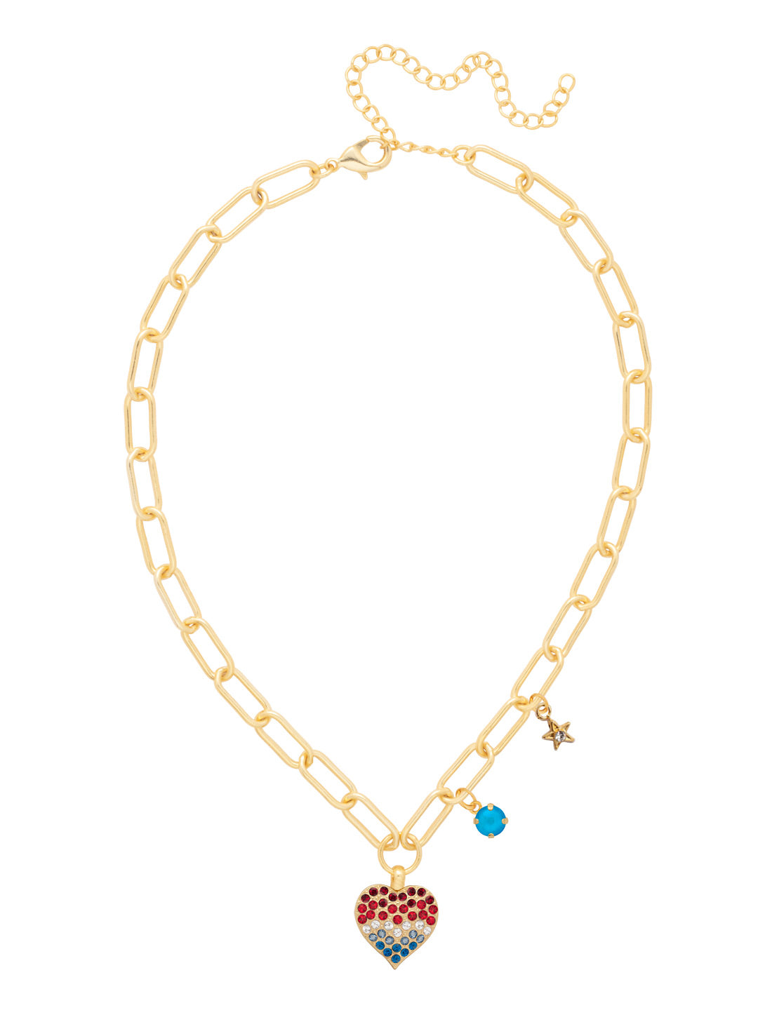 Sorrelli Stars and Stripes Pave Heart Charm Pendant Necklace