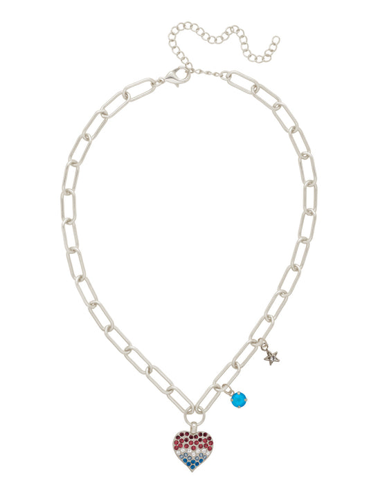 Sorrelli Stars and Stripes Pave Heart Charm Pendant Necklace
