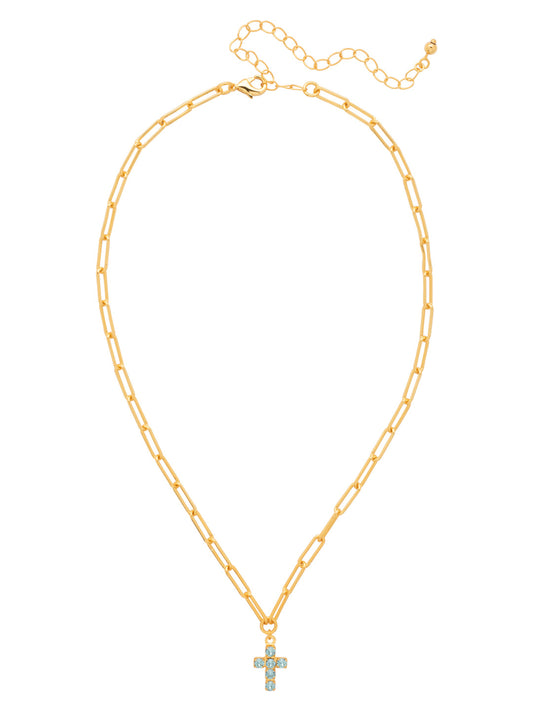 Sorrelli Aquamarine Carly Cross Pendant Necklace