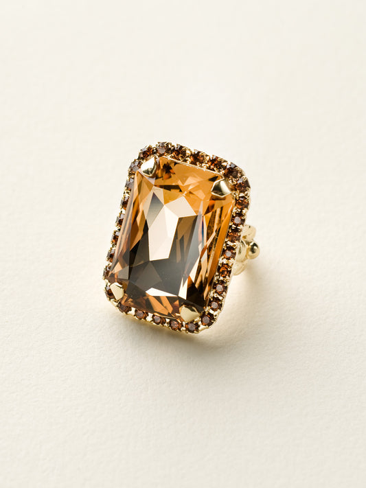 Sorrelli Gold Leaf Luxurious Emerald-Cut Cocktail Ring