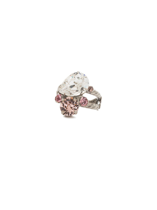 Sorrelli Crystal Rose Tilted Teardrop Cluster Double Band Cocktail Ring