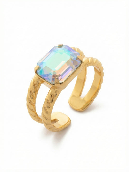 Sorrelli Aqua Aurora Borealis Octavia Adjustable Cocktail Ring