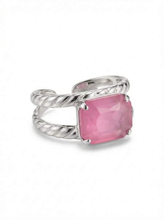 Sorrelli Peony Pink Lacquer Octavia Adjustable Cocktail Ring