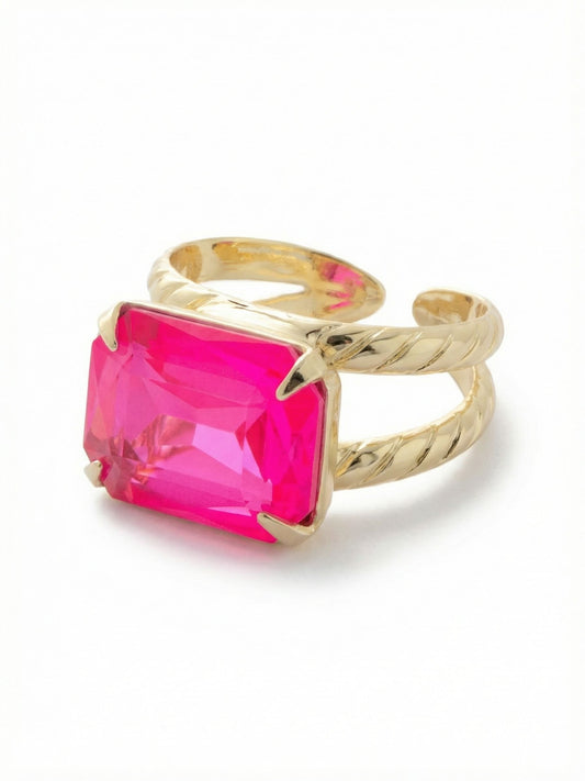 Sorrelli Electric Pink Emerald Cocktail Ring