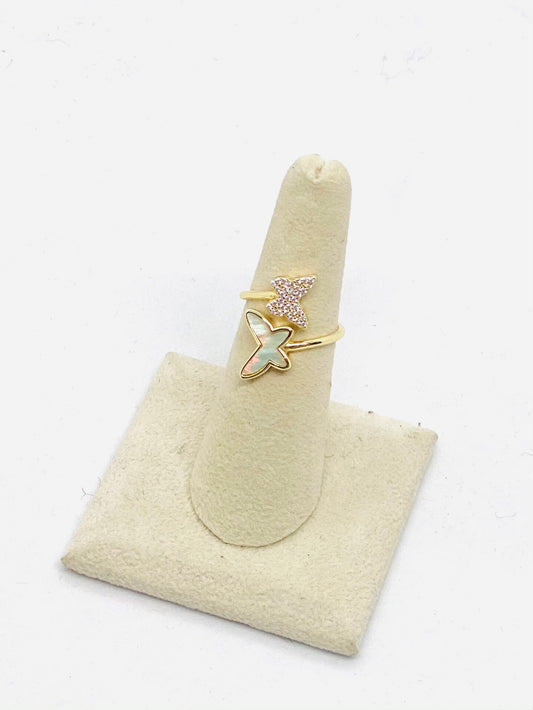 Sterling with gold overlay double butterfly ring